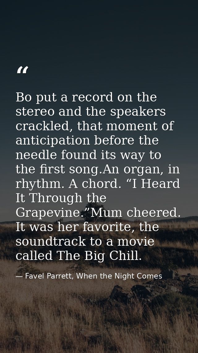 Bo put a record on the stereo and the speakers crackled, that moment of anticipation before the needle found its way to  — Favel Parrett, When the Night Comes