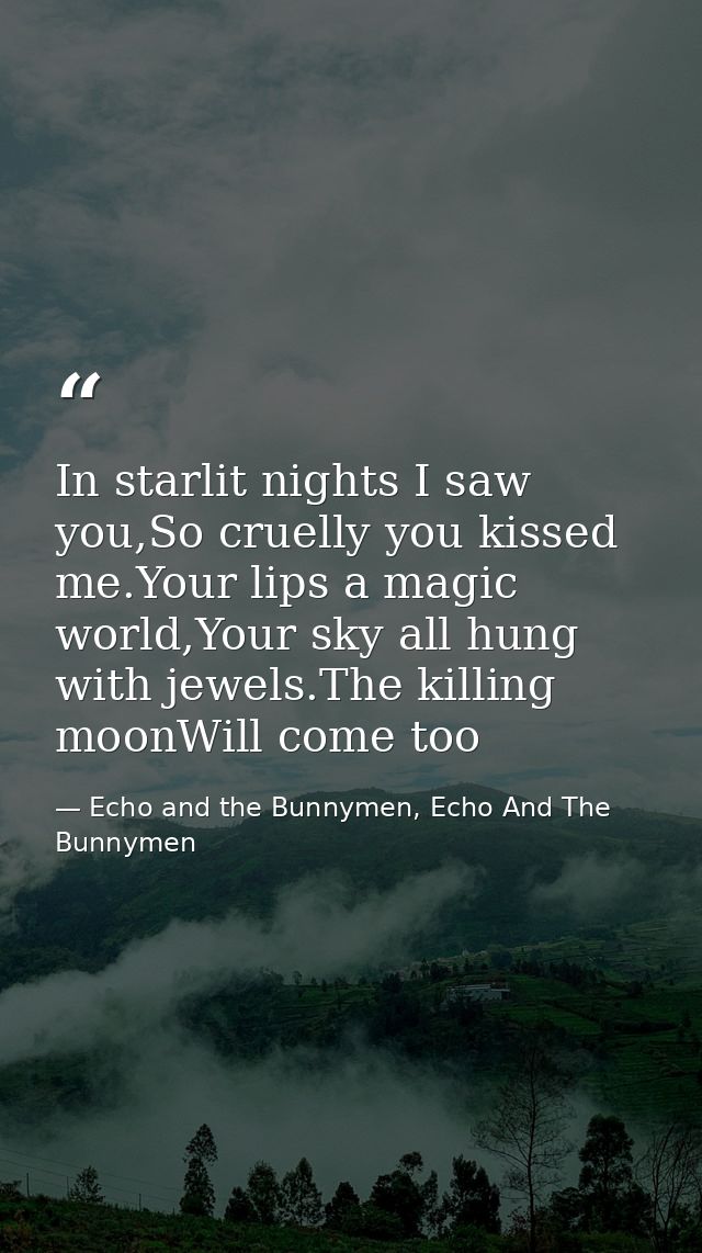 In starlit nights I saw you,So cruelly you kissed me.Your lips a magic world,Your sky all hung with jewels.The killing m — Echo and the Bunnymen, Echo And The Bunnymen