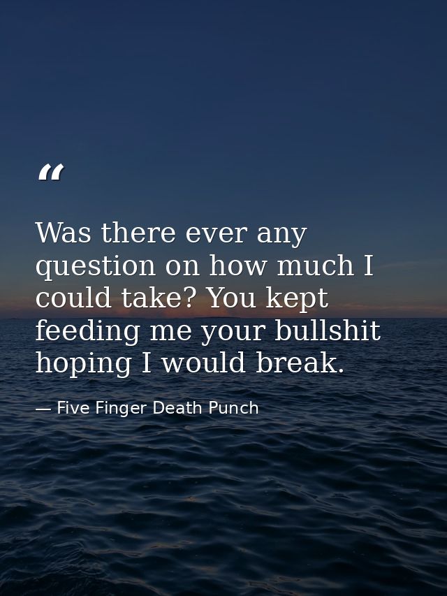 Was there ever any question on how much I could take? You kept feeding me your bullshit hoping I would break. — Five Finger Death Punch