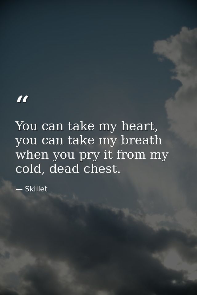You can take my heart, you can take my breath when you pry it from my cold, dead chest. — Skillet