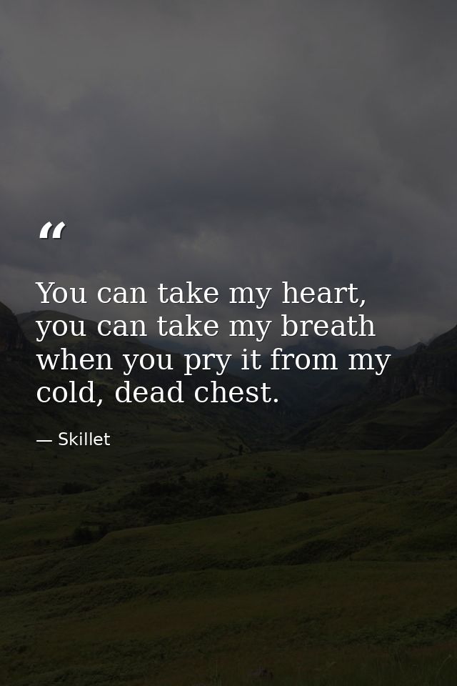 You can take my heart, you can take my breath when you pry it from my cold, dead chest. — Skillet