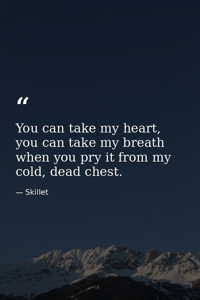 You can take my heart, you can take my breath when you pry it from my cold, dead chest. — Skillet