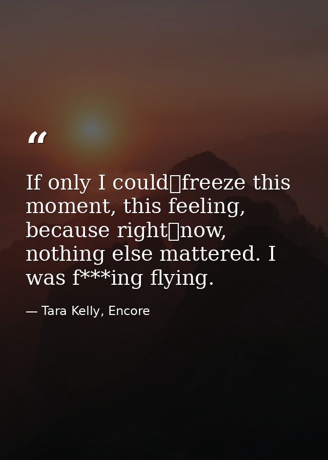 If only I could	freeze this moment, this feeling, because right	now, nothing else mattered. I was f***ing flying. — Tara Kelly, Encore