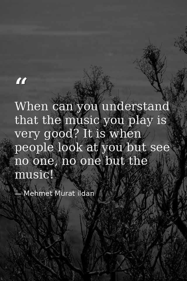 When can you understand that the music you play is very good? It is when people look at you but see no one, no one but t — Mehmet Murat ildan