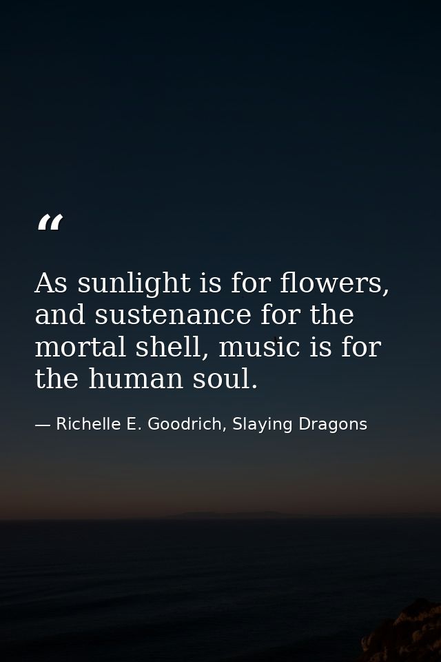 As sunlight is for flowers, and sustenance for the mortal shell, music is for the human soul. — Richelle E. Goodrich, Slaying Dragons
