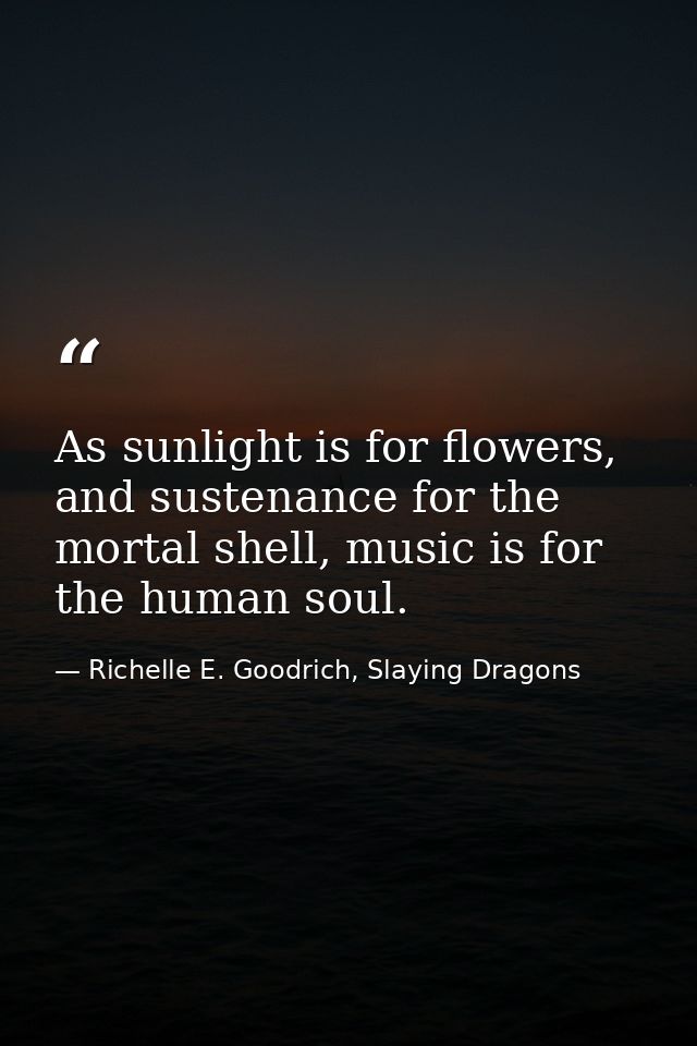 As sunlight is for flowers, and sustenance for the mortal shell, music is for the human soul. — Richelle E. Goodrich, Slaying Dragons