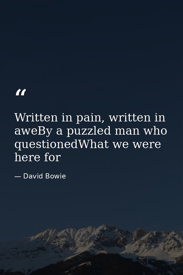 Written in pain, written in aweBy a puzzled man who questionedWhat we were here for — David Bowie