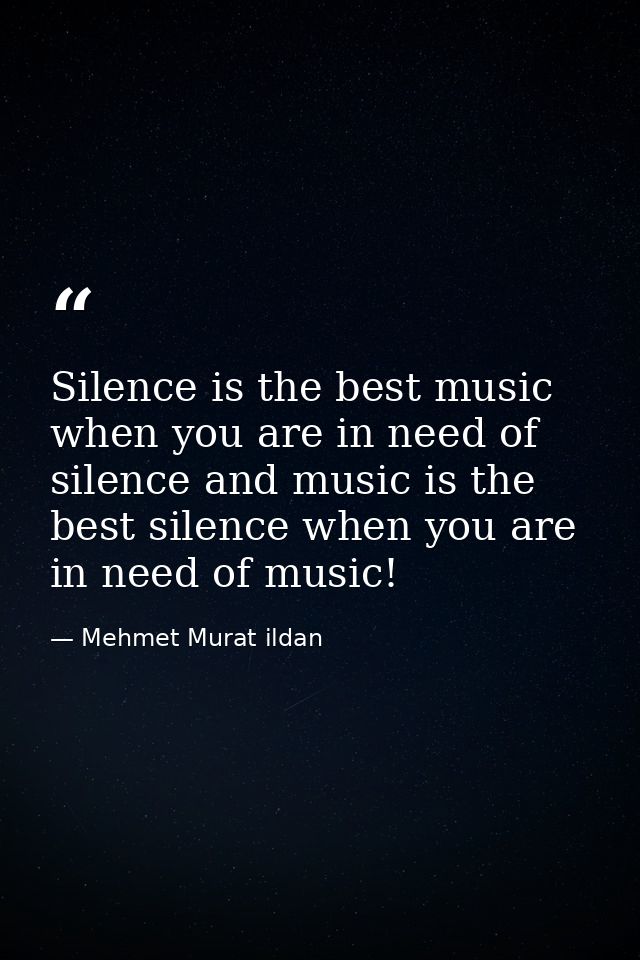 Silence is the best music when you are in need of silence and music is the best silence when you are in need of music! — Mehmet Murat ildan