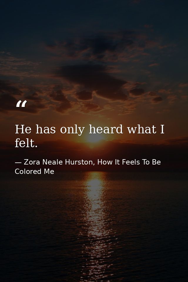 He has only heard what I felt. — Zora Neale Hurston, How It Feels To Be Colored Me