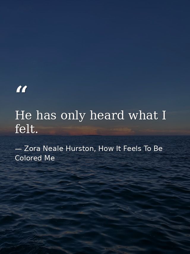 He has only heard what I felt. — Zora Neale Hurston, How It Feels To Be Colored Me