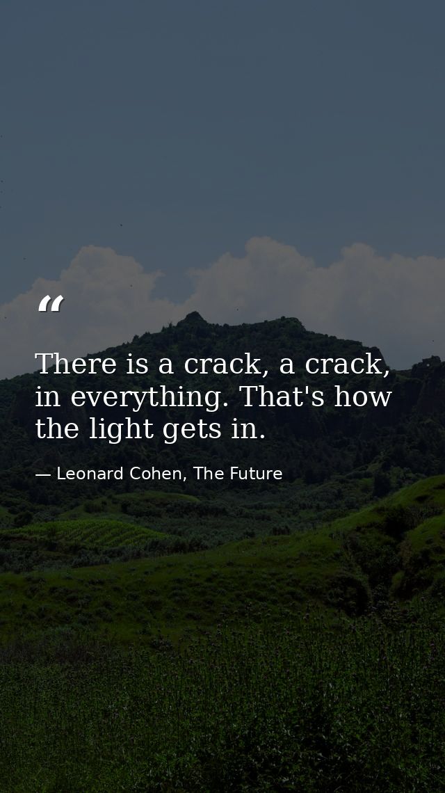 There is a crack, a crack, in everything. That's how the light gets in. — Leonard Cohen, The Future