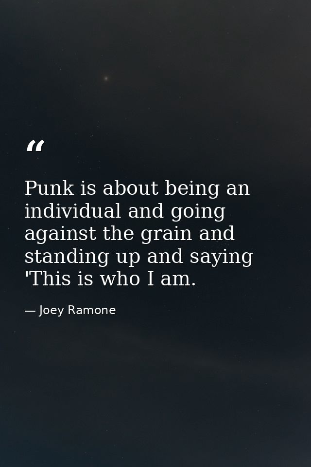 Punk is about being an individual and going against the grain and standing up and saying 'This is who I am. — Joey Ramone