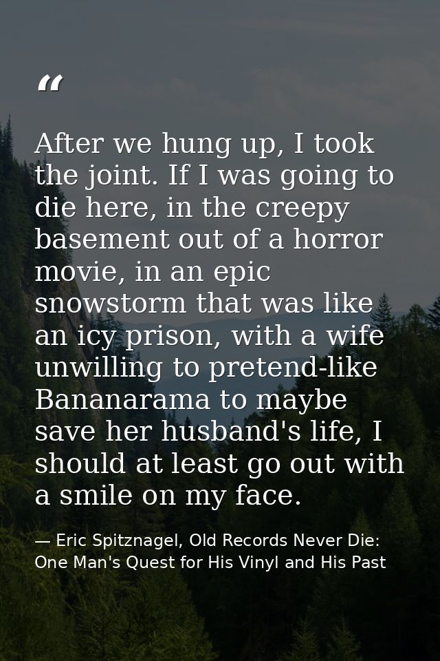 After we hung up, I took the joint. If I was going to die here, in the creepy basement out of a horror movie, in an epic — Eric Spitznagel, Old Records Never Die: One Man's Quest for His Vinyl and His Past
