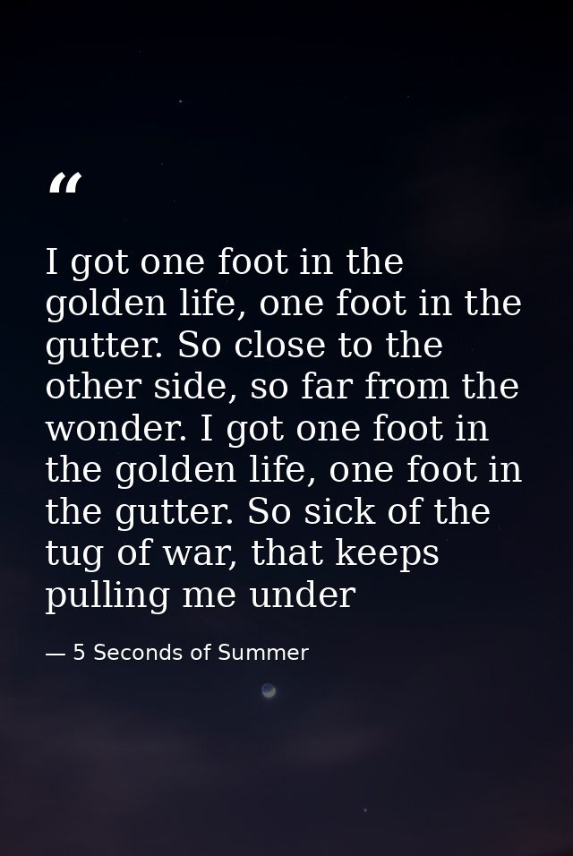 I got one foot in the golden life, one foot in the gutter. So close to the other side, so far from the wonder. I got one — 5 Seconds of Summer