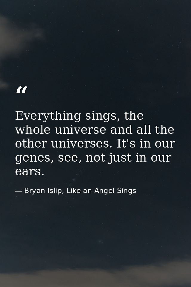 Everything sings, the whole universe and all the other universes. It's in our genes, see, not just in our ears. — Bryan Islip, Like an Angel Sings
