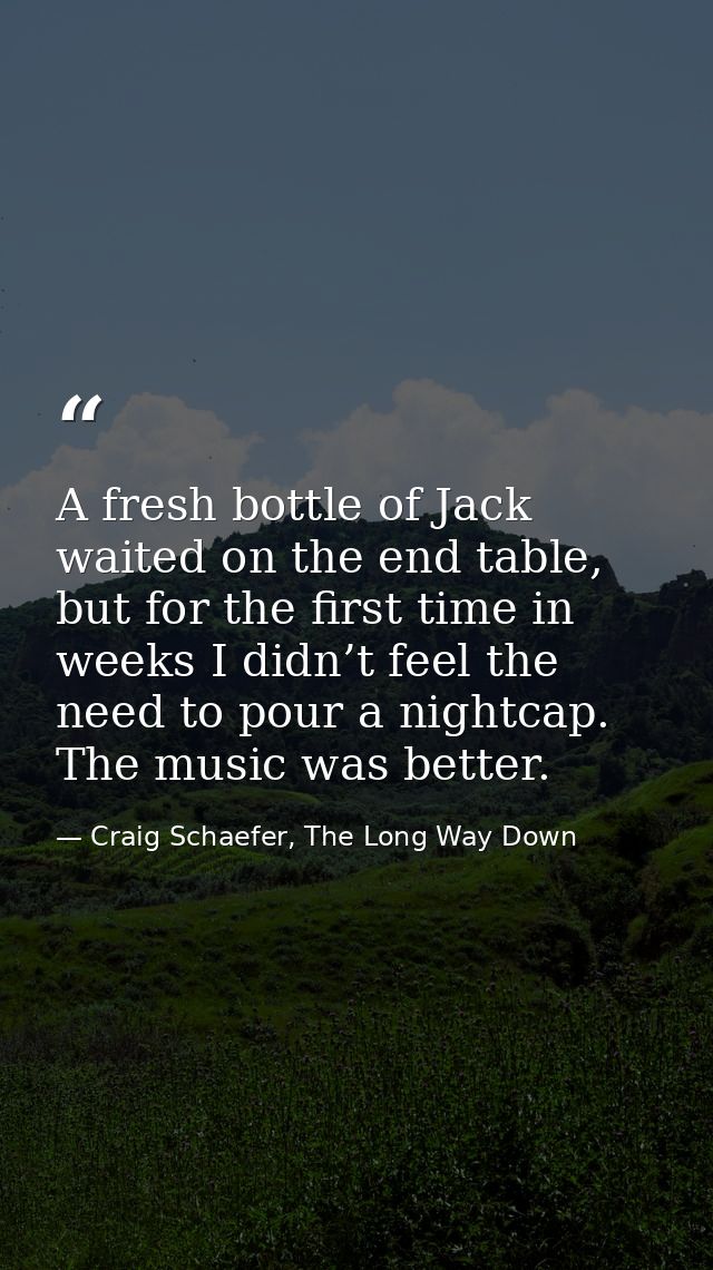 A fresh bottle of Jack waited on the end table, but for the first time in weeks I didn’t feel the need to pour a nightca — Craig Schaefer, The Long Way Down