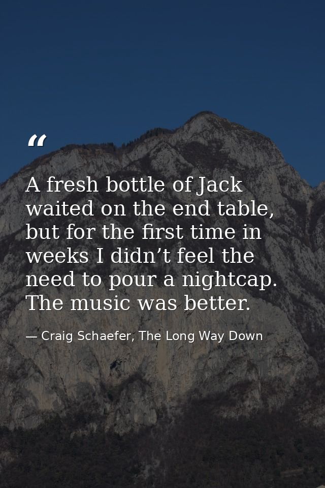 A fresh bottle of Jack waited on the end table, but for the first time in weeks I didn’t feel the need to pour a nightca — Craig Schaefer, The Long Way Down
