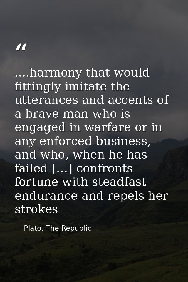 ....harmony that would fittingly imitate the utterances and accents of a brave man who is engaged in warfare or in any e — Plato, The Republic
