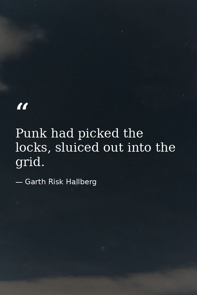 Punk had picked the locks, sluiced out into the grid. — Garth Risk Hallberg