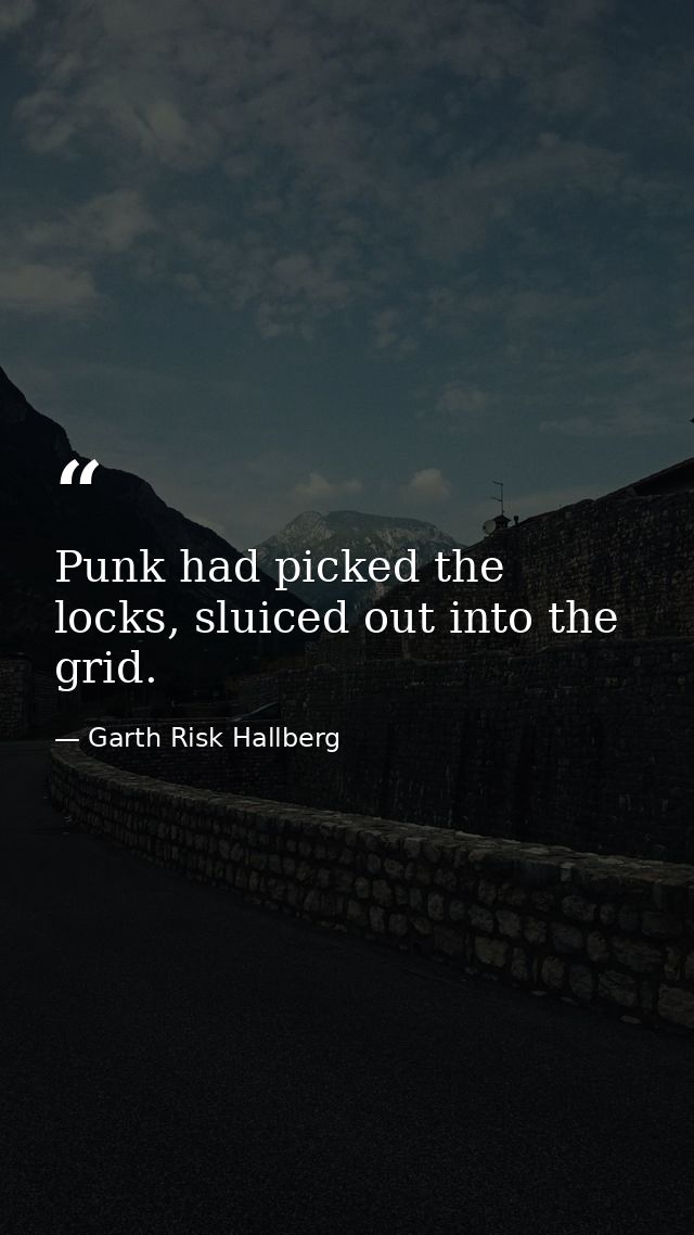 Punk had picked the locks, sluiced out into the grid. — Garth Risk Hallberg