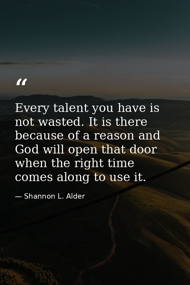 Every talent you have is not wasted. It is there because of a reason and God will open that door when the right time com — Shannon L. Alder