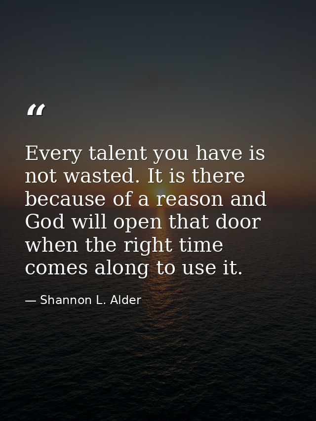 Every talent you have is not wasted. It is there because of a reason and God will open that door when the right time com — Shannon L. Alder