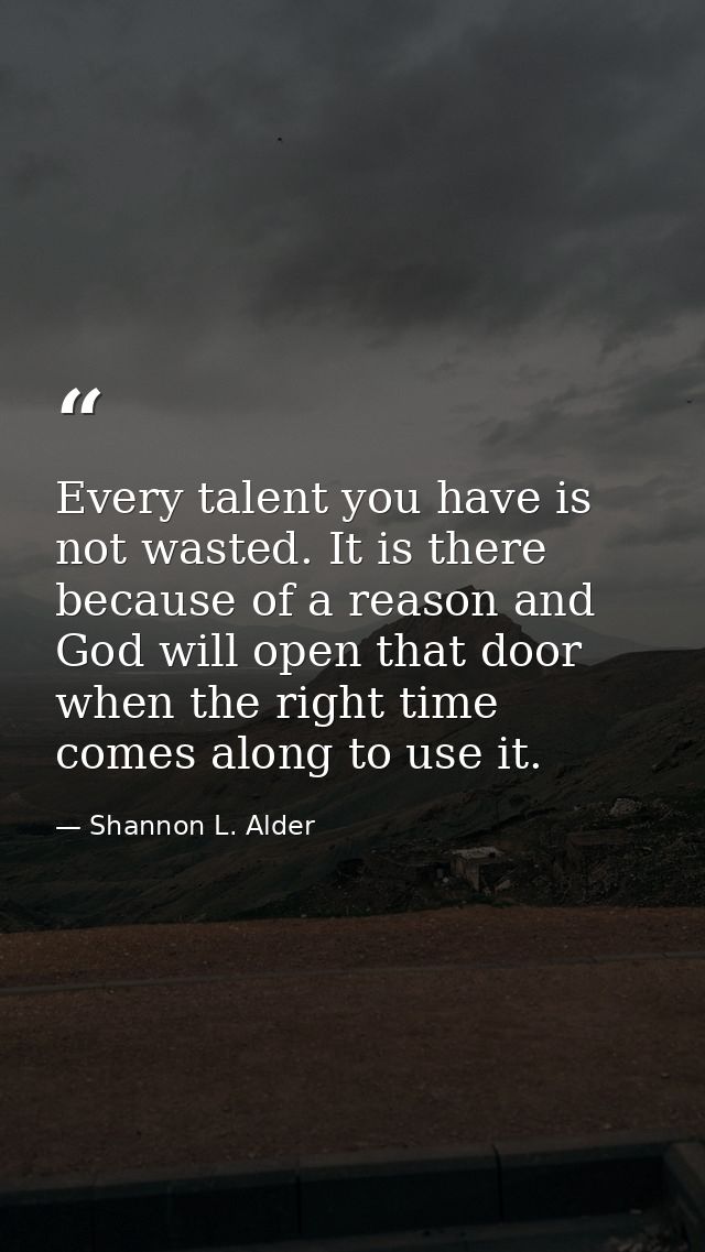 Every talent you have is not wasted. It is there because of a reason and God will open that door when the right time com — Shannon L. Alder