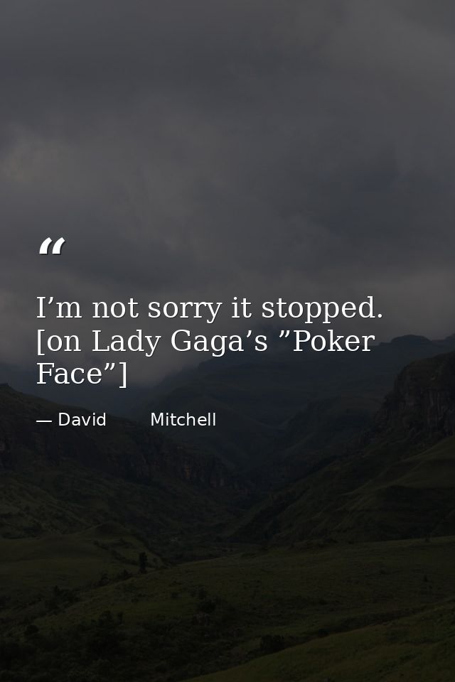 I’m not sorry it stopped. [on Lady Gaga’s ”Poker Face”] — David        Mitchell