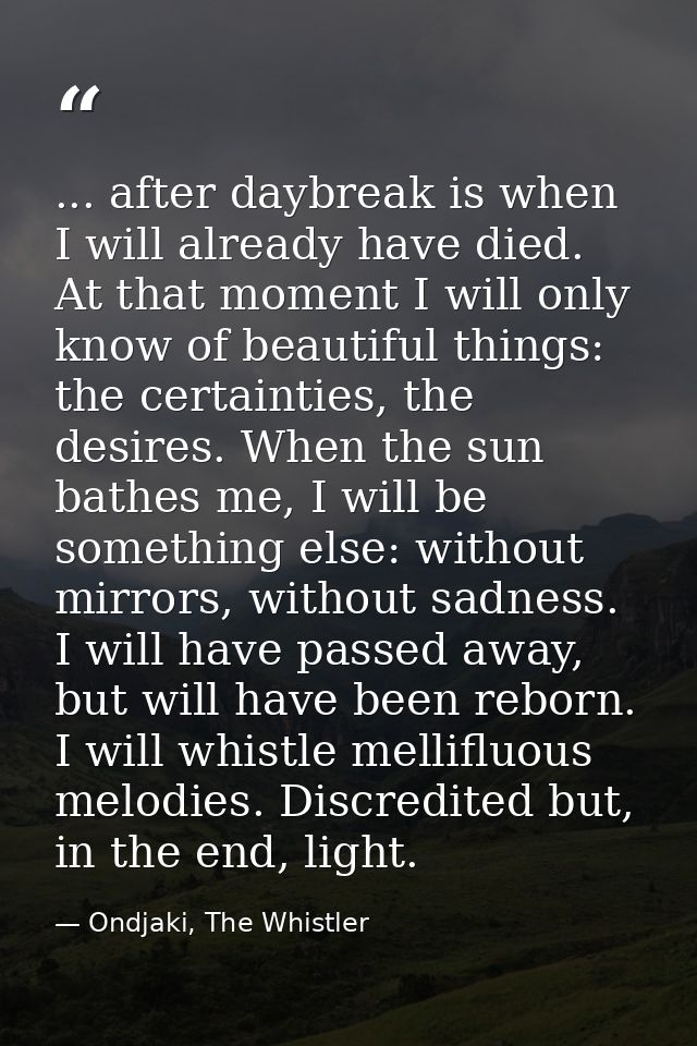 ... after daybreak is when I will already have died. At that moment I will only know of beautiful things: the certaintie — Ondjaki, The Whistler