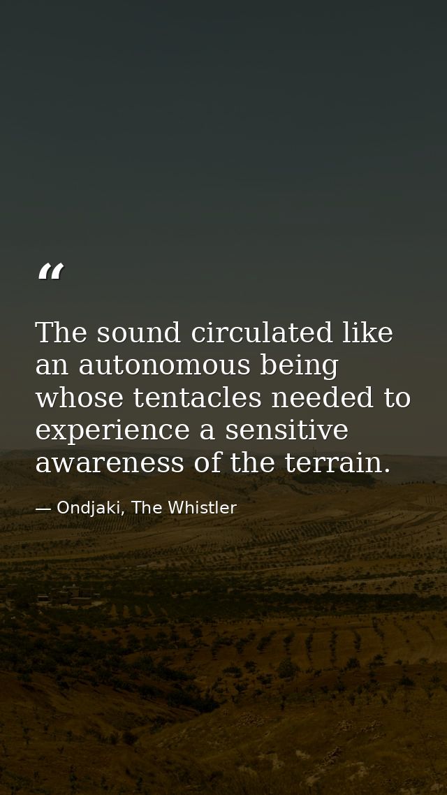 The sound circulated like an autonomous being whose tentacles needed to experience a sensitive awareness of the terrain. — Ondjaki, The Whistler