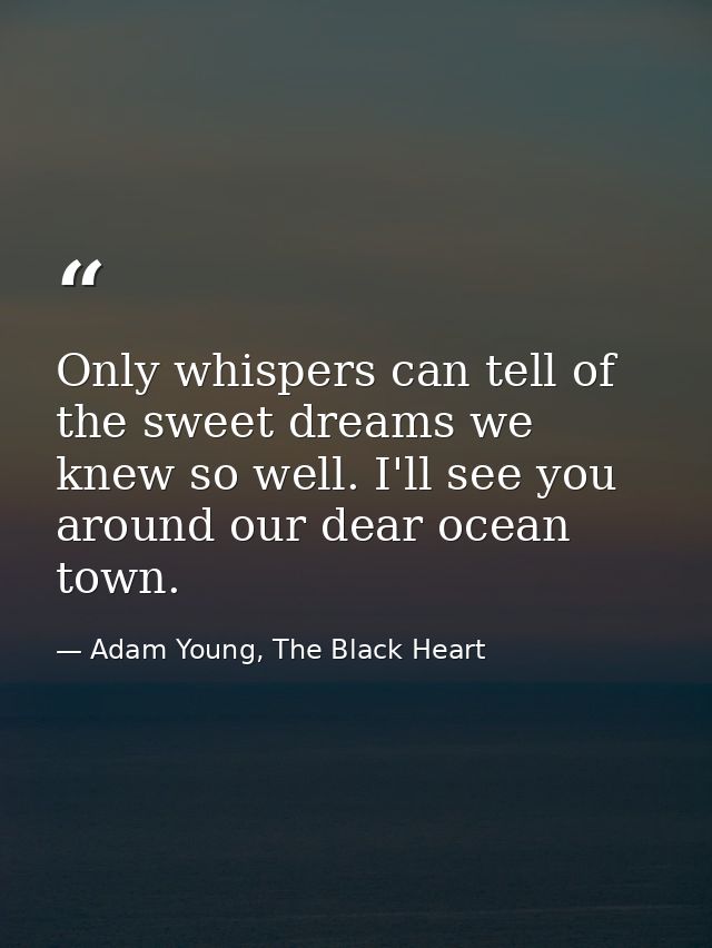 Only whispers can tell of the sweet dreams we knew so well. I'll see you around our dear ocean town. — Adam Young, The Black Heart