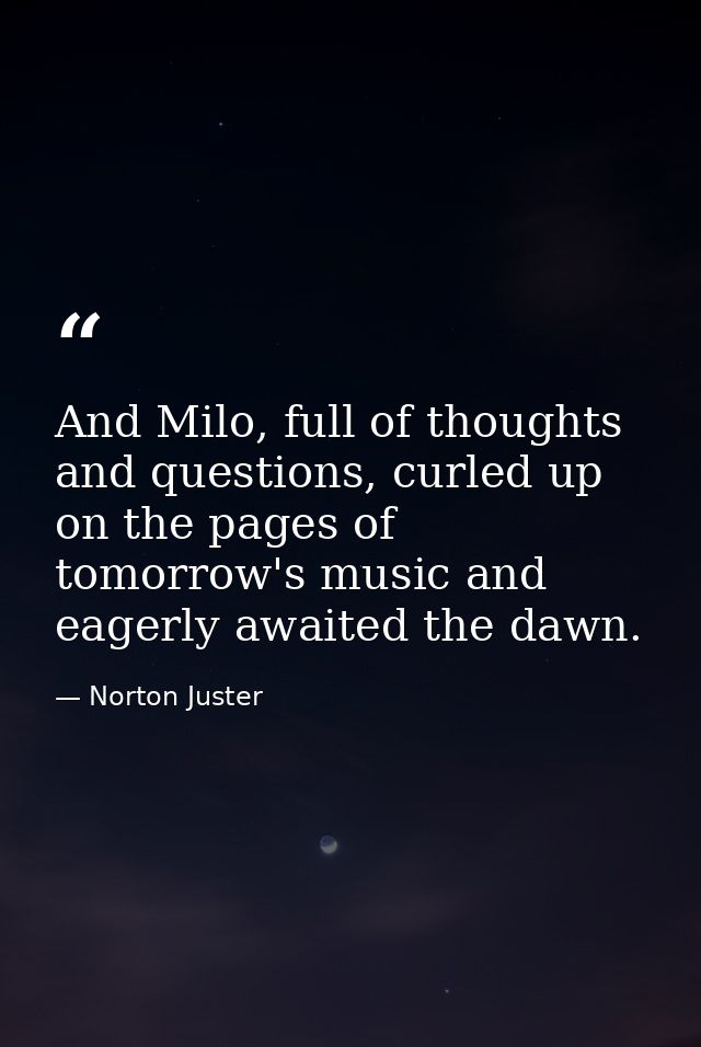 And Milo, full of thoughts and questions, curled up on the pages of tomorrow's music and eagerly awaited the dawn. — Norton Juster