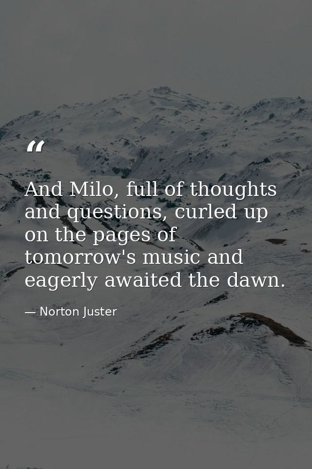 And Milo, full of thoughts and questions, curled up on the pages of tomorrow's music and eagerly awaited the dawn. — Norton Juster