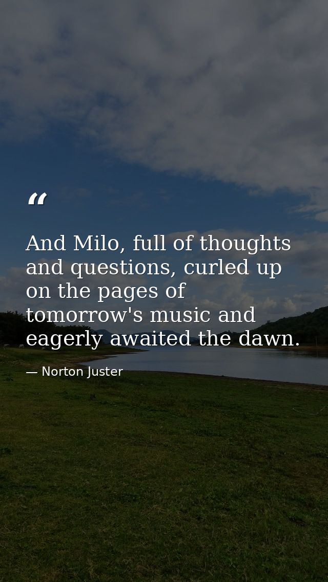 And Milo, full of thoughts and questions, curled up on the pages of tomorrow's music and eagerly awaited the dawn. — Norton Juster