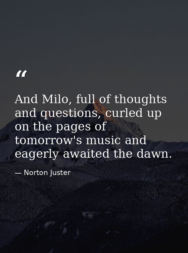 And Milo, full of thoughts and questions, curled up on the pages of tomorrow's music and eagerly awaited the dawn. — Norton Juster