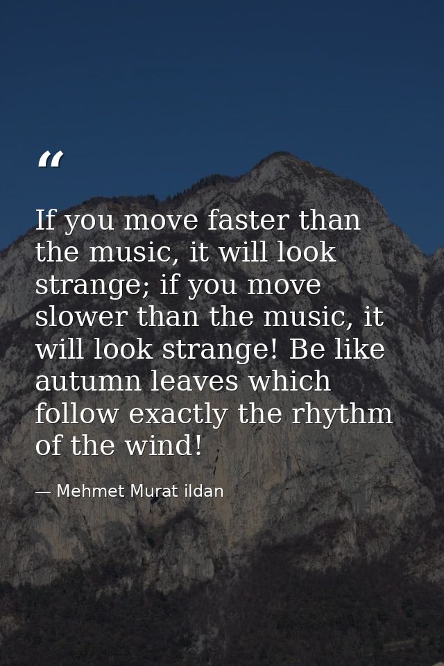 If you move faster than the music, it will look strange; if you move slower than the music, it will look strange! Be lik — Mehmet Murat ildan