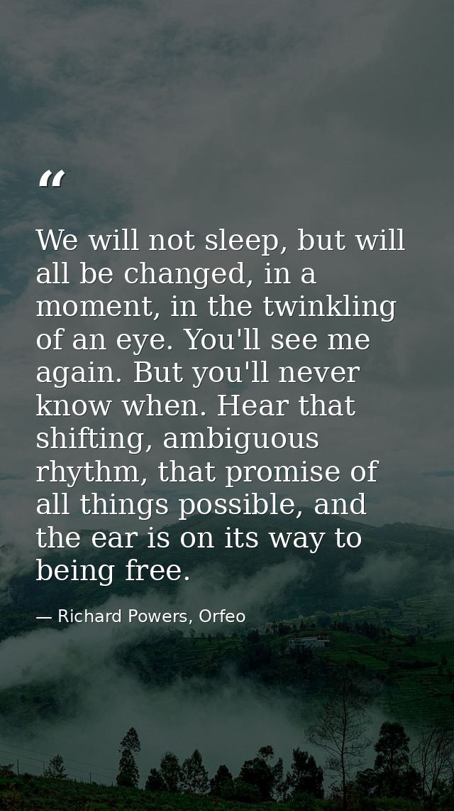 We will not sleep, but will all be changed, in a moment, in the twinkling of an eye. You'll see me again. But you'll nev — Richard Powers, Orfeo