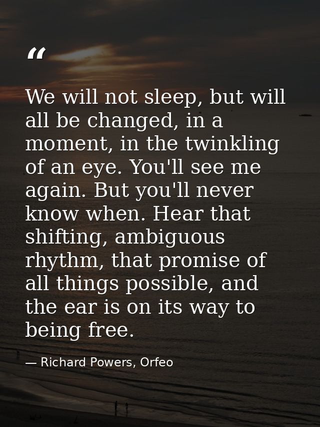 We will not sleep, but will all be changed, in a moment, in the twinkling of an eye. You'll see me again. But you'll nev — Richard Powers, Orfeo