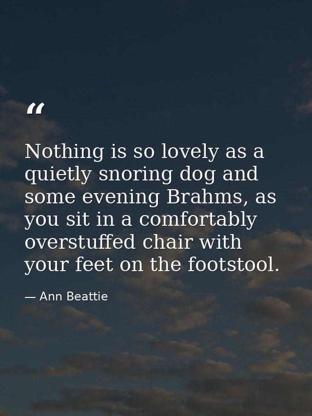Nothing is so lovely as a quietly snoring dog and some evening Brahms, as you sit in a comfortably overstuffed chair wit — Ann Beattie
