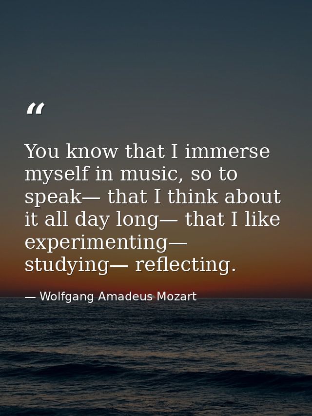 You know that I immerse myself in music, so to speak— that I think about it all day long— that I like experimenting— stu — Wolfgang Amadeus Mozart