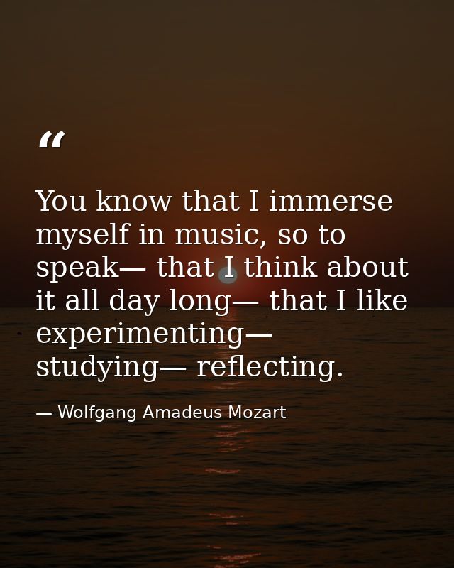 You know that I immerse myself in music, so to speak— that I think about it all day long— that I like experimenting— stu — Wolfgang Amadeus Mozart