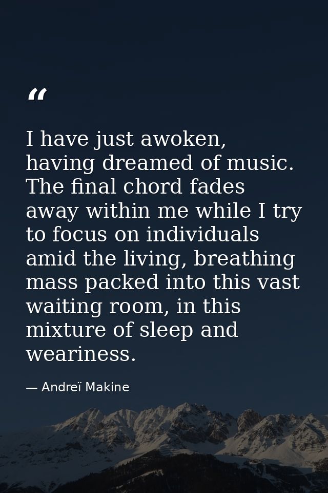 I have just awoken, having dreamed of music. The final chord fades away within me while I try to focus on individuals am — Andreï Makine