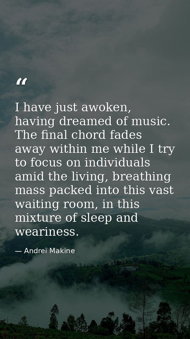 I have just awoken, having dreamed of music. The final chord fades away within me while I try to focus on individuals am — Andreï Makine