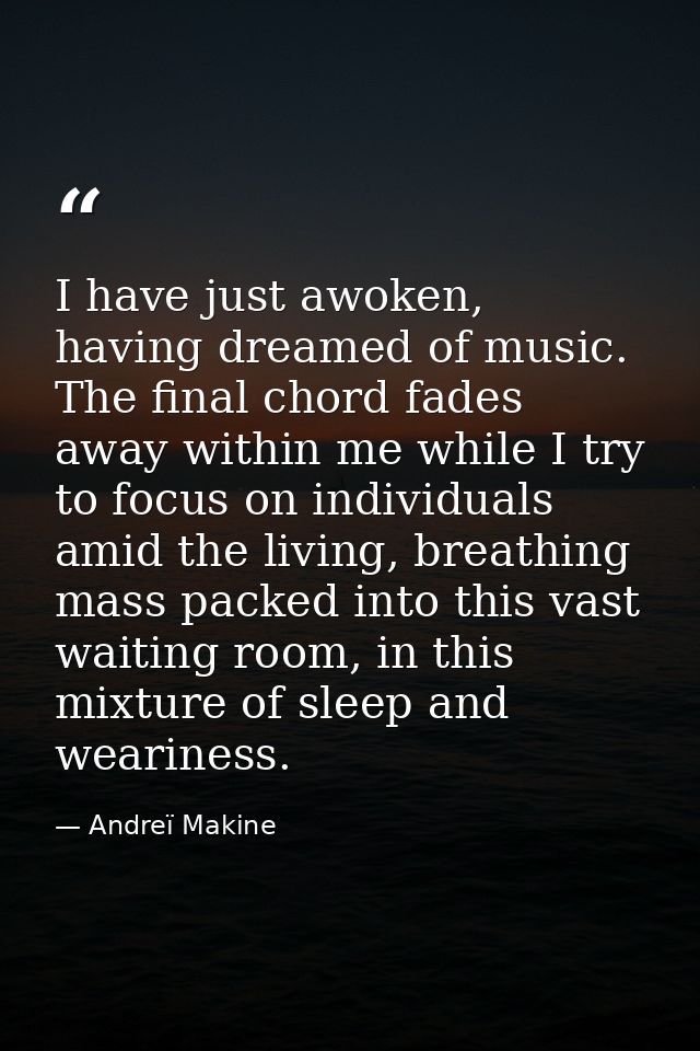 I have just awoken, having dreamed of music. The final chord fades away within me while I try to focus on individuals am — Andreï Makine