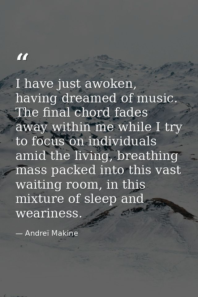 I have just awoken, having dreamed of music. The final chord fades away within me while I try to focus on individuals am — Andreï Makine