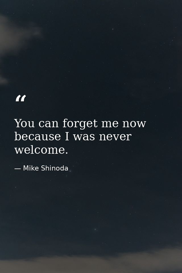 You can forget me now because I was never welcome. — Mike Shinoda