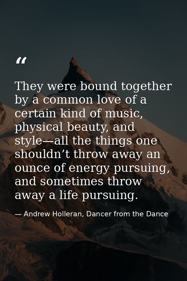 They were bound together by a common love of a certain kind of music, physical beauty, and style—all the things one shou — Andrew Holleran, Dancer from the Dance