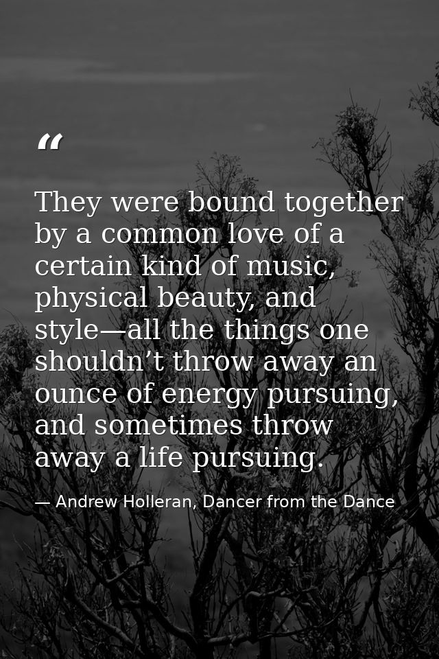 They were bound together by a common love of a certain kind of music, physical beauty, and style—all the things one shou — Andrew Holleran, Dancer from the Dance