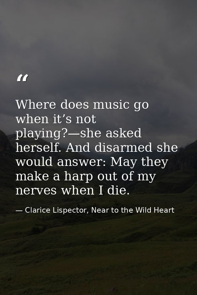 Where does music go when it’s not playing?—she asked herself. And disarmed she would answer: May they make a harp out of — Clarice Lispector, Near to the Wild Heart