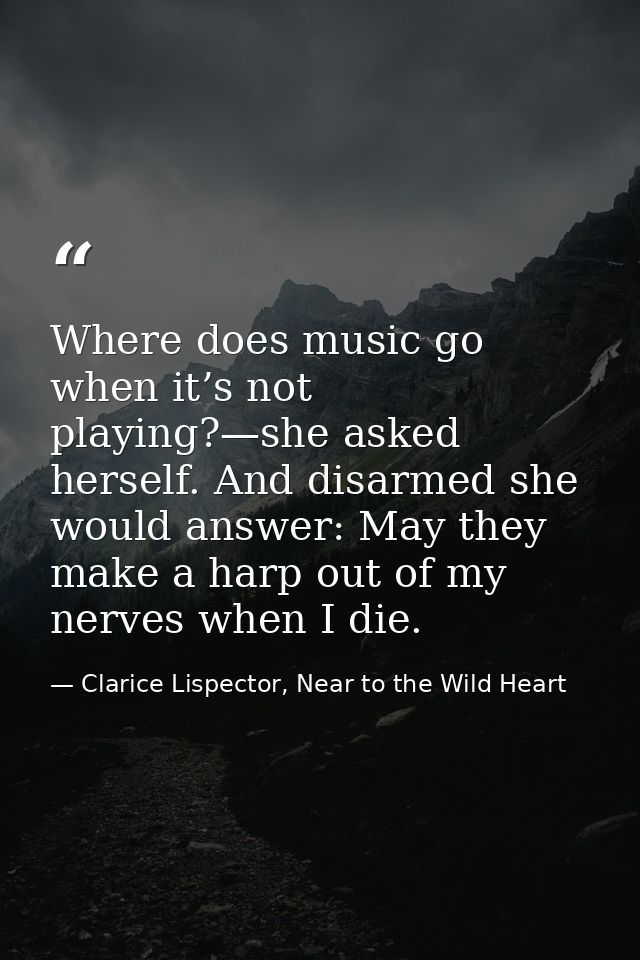 Where does music go when it’s not playing?—she asked herself. And disarmed she would answer: May they make a harp out of — Clarice Lispector, Near to the Wild Heart